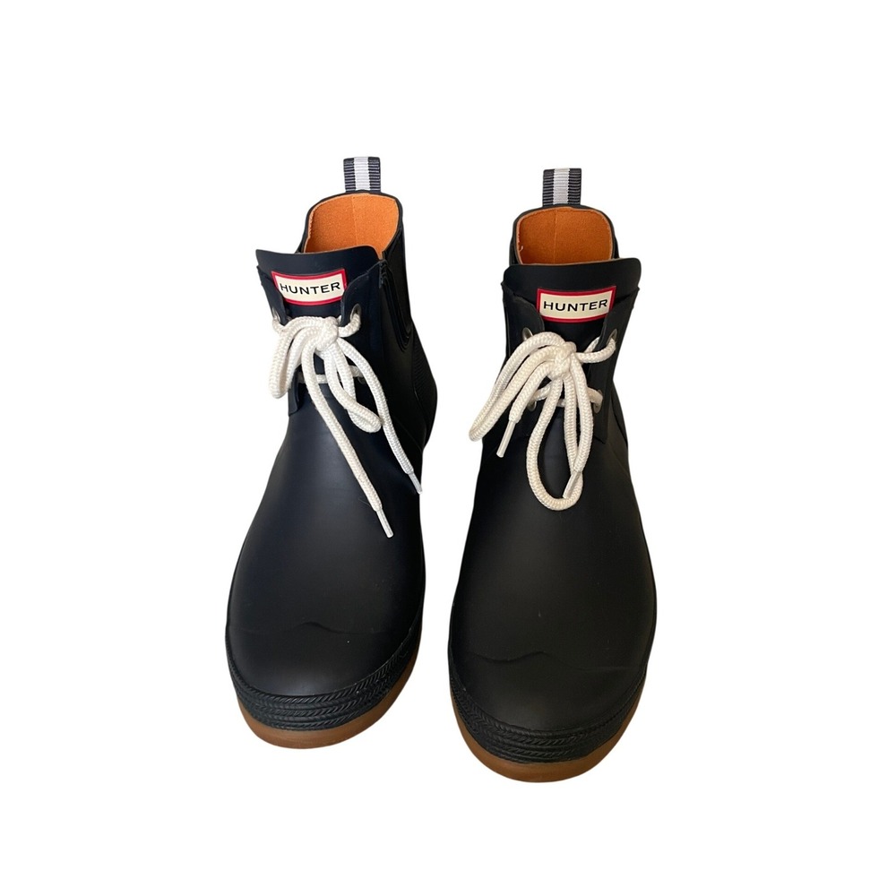 Hunter Original Pac Ankle Boots Black Matte Lace Up Rain Boots WFS1071RMA US 9